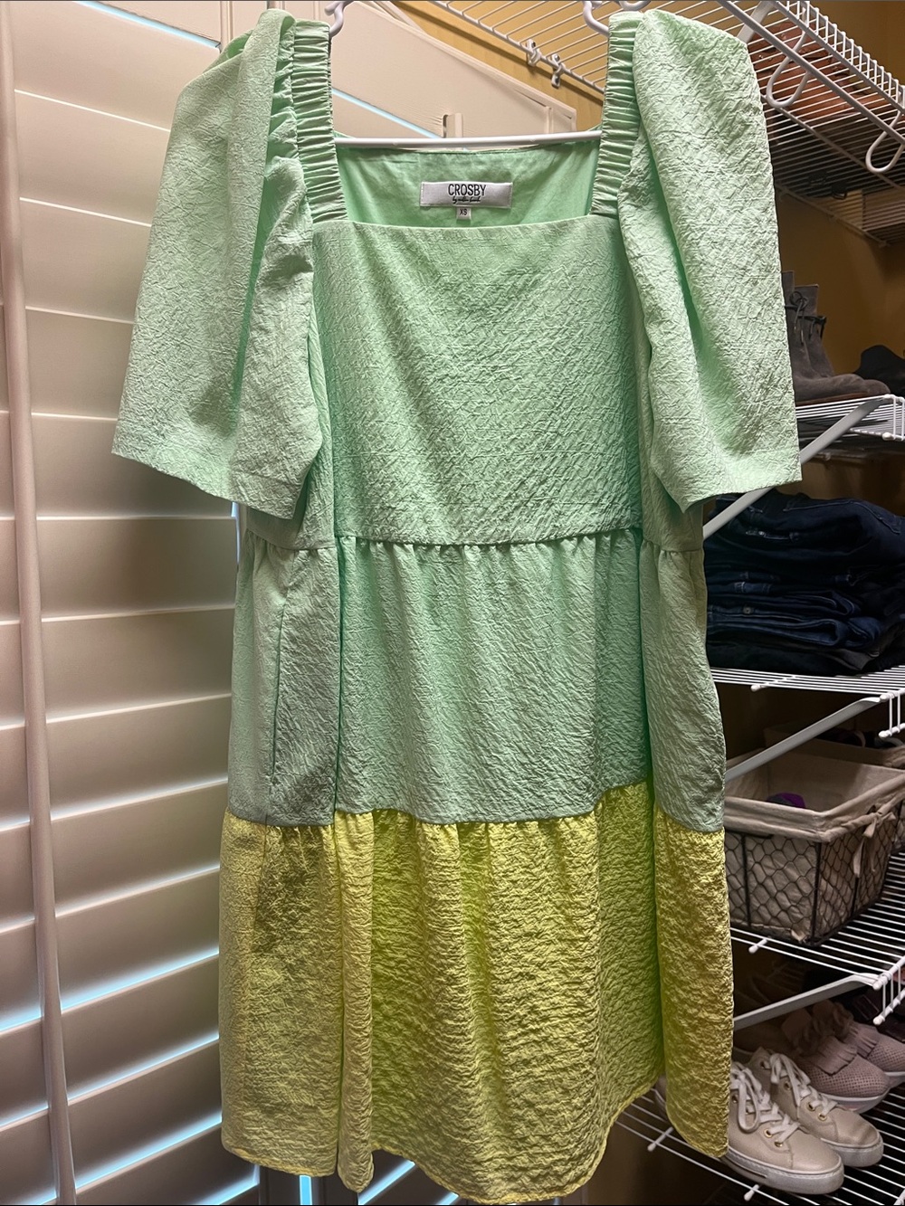 CROSBY by Mollie Burch Mint & Lemon Tiered Square-Neck Dress